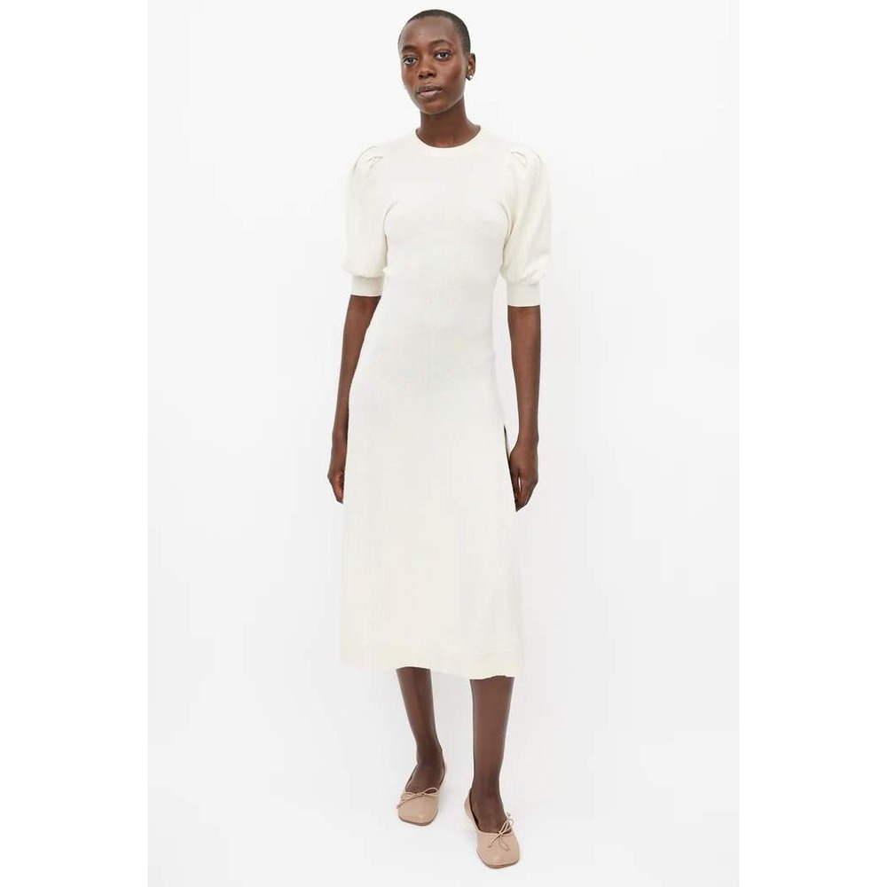 Jonathan Simkhai Cream Cashmere Puff Sleeve Cowl Back Midi Dress Ivory‎ XS